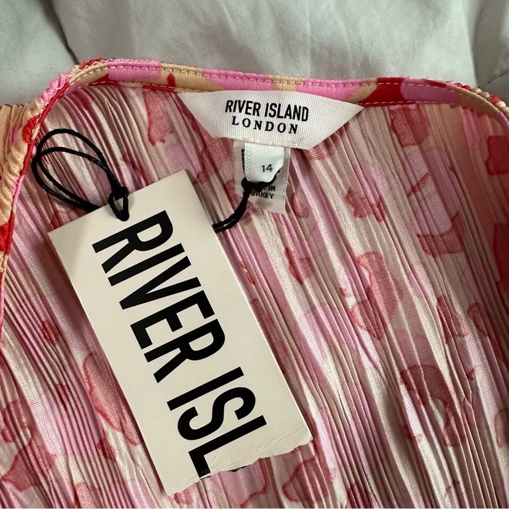 River Island Pink Leopard One Shoulder Plisse Maxi Dress NWT Women’s Size 10 - Picture 7 of 11